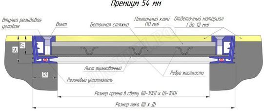 Напольный люк Премиум 54 мм 2 створки 950*1050 Напольный люк Премиум 54 мм 2 створки 950*1050